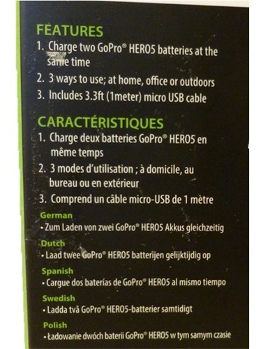 Cargador Dual De Baterías Para Cámara Gopro Heros5