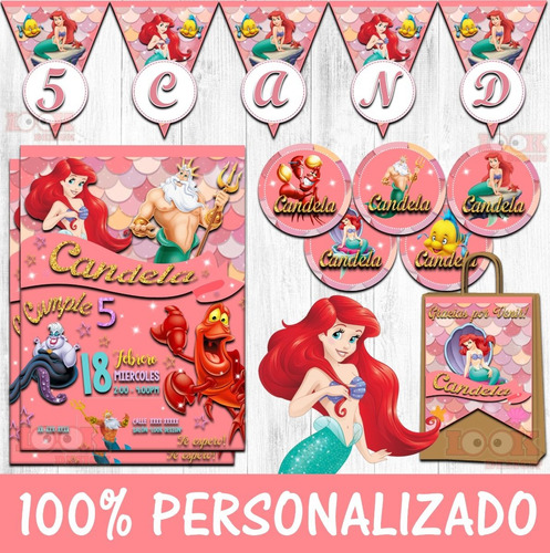 Kit Imprimible Candy Sirenita Princesa Ariel Personalizado