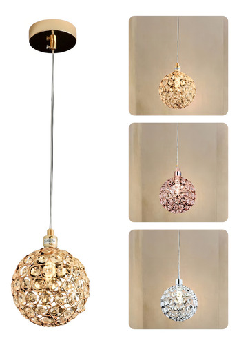 Pendente Luminária Cristal Metal Quarto Cozinha Banheiro Estrutura Dourado 110v/220v