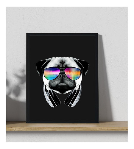 Cuadro Decorativo Perro Pug Con Lentes Medidas 30x40 Cm