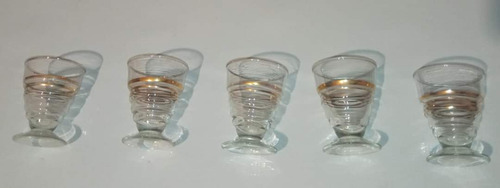 Juego De 5 Copas Antiguas De Vidrio Cristal Con Dorado , Her