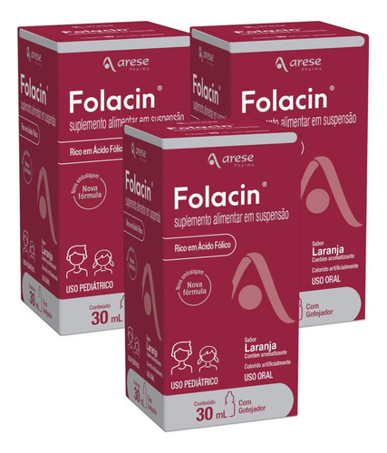Kit Folacin Gotas Sabor Laranja Com 3 Caixas De 30 Ml Cada