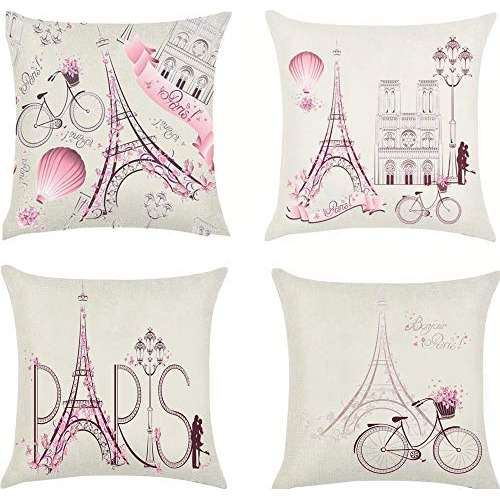 Fundas De Almohada De París Rosadas 18x18, Funda De Al...