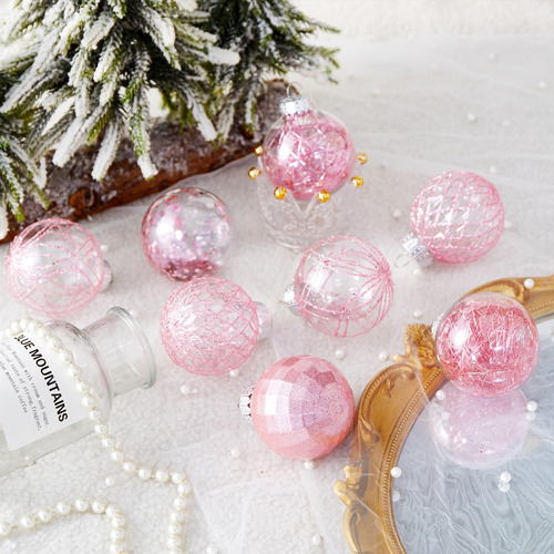 Adornos Bolas Navidad 30 Unidades Plástico Transparente Rosa