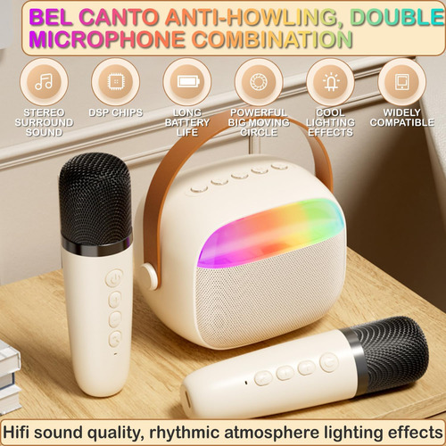 Mini Máquina Karaoke Bluetooth Con 2 Micrófonos