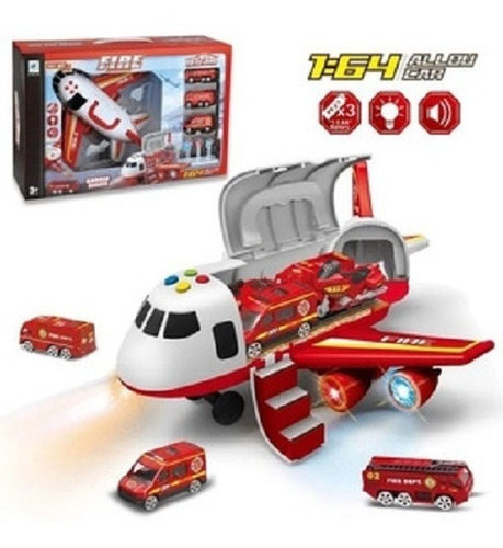 Imagen 3 de 5 de Avion De Rescate Bombero Mas 3 Autos Luces Y Sonidos Bestoys