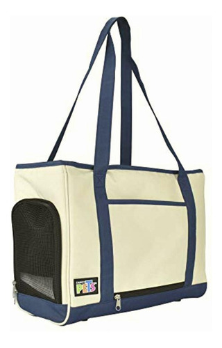 Bolsa De Mano De Tela Beige C/azul