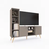 Comprar Rack Led + Biblioteca Mesa Tv Led Nordico Escandinavo Diseño + Sin Cargo Capital Federal Color Gris Cubanita