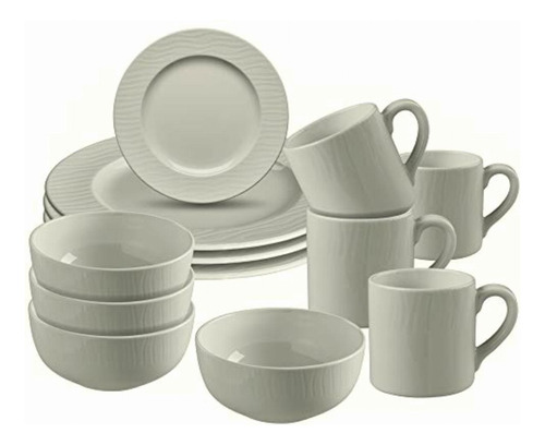 Mikasa 39219 Vajilla De Porcelana Ripple, Blanco, 16 Piezas