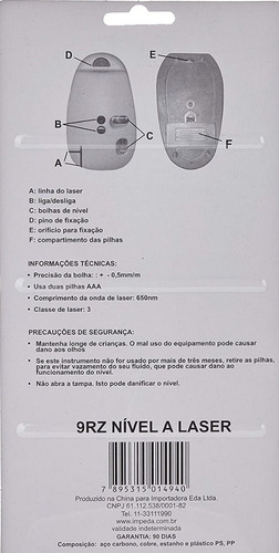 Imagem 3 de 3 de Nível Laser Feixe Horizontal E Vertical Simultâneo Eda