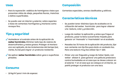 Imagen 6 de 8 de Weber Hormivisto Reparador Hormigon Visto X 8kg