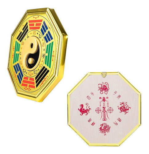 Baguá Colorido Feng Shui Dourado Yin Yang 21cm