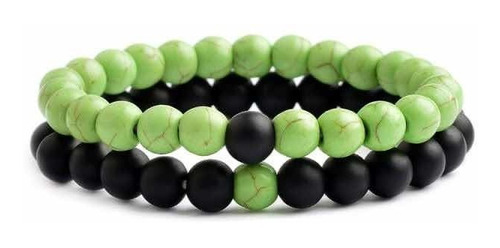 Pulseras Distancia Hombre Mujer Howlite Verde Y Ónix Opaco