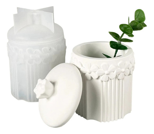 Molde Silicona Contenedor Con Tapa Rayado Con Flores Color Transparente