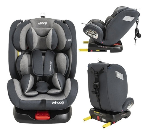 Cadeira Para Carro Kiddo Whoop 360 Isofix Top Tether Cinza