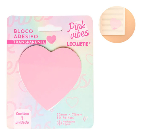 Bloco Adesivo Pink Vibes Transparente Coração 72x72 50folhas