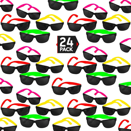 24 Pares De Lentes Neon De Colores Estilo 80´s Para Fiestas