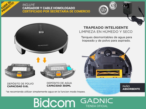 Aspiradora Robot Gadnic Inteligente Trapeadora Aspira Polvo