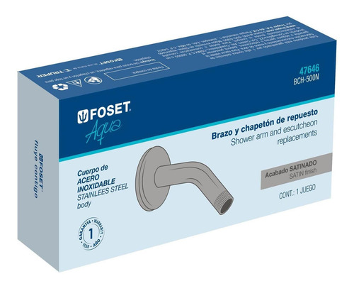 Brazo Corto Con Chapetón Para Regadera, Satín Foset 47646