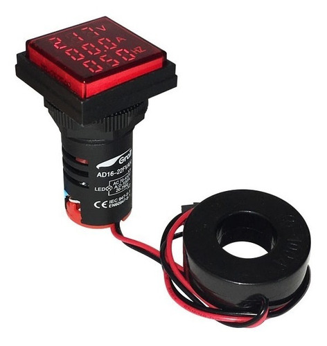 Imagen 5 de 6 de Voltímetro Amperímetro Frecuencimetro Ojo De Buey Rojo 22mm
