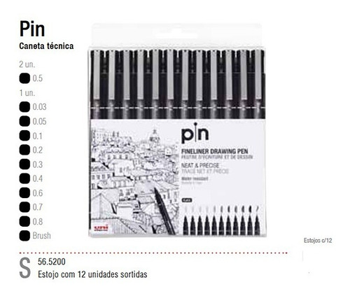 Imagem 5 de 6 de Caneta Uni Pin Nankin Preta 12 Unidades 0.03/ Brush Uni Ball