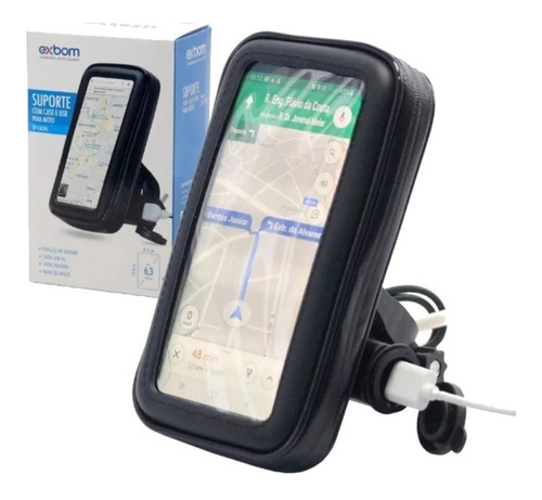 Suporte Celular Moto Carregador Usb C/case Prova D'agua 360°