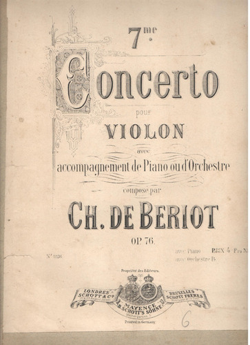 Partitura Sexto Concierto Para Violín De Charles De Bériot