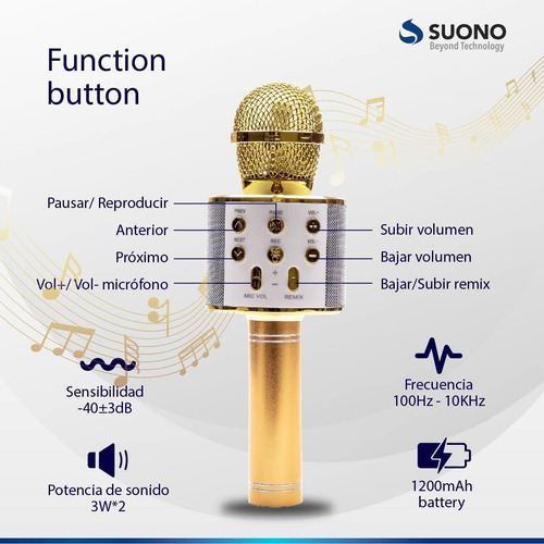 Imagen 6 de 10 de Microfono Karaoke Bluetooth Parlante Usb Recargable Fiestas