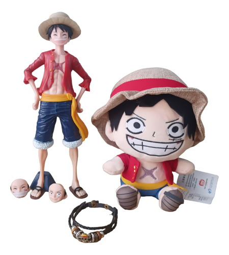 One Piece Luffy Set Peluche + Figura + Pulsera