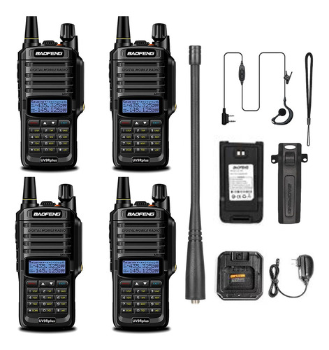 4 Radios Baofeng Uv9r Plus U/vhf Con Manos Libres Bandas 8w Negro Uhf/vuf