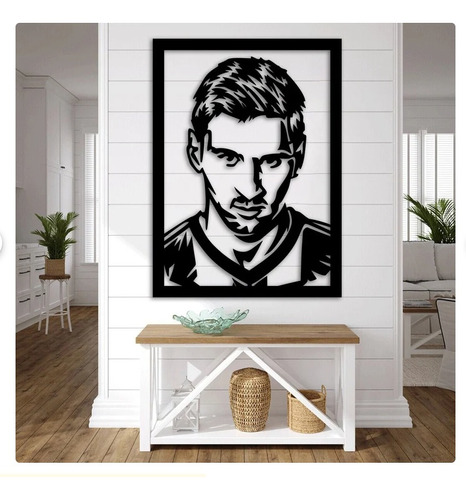 Cuadro Decorativo Messi Futbol Rostro Argentin Grande Madera