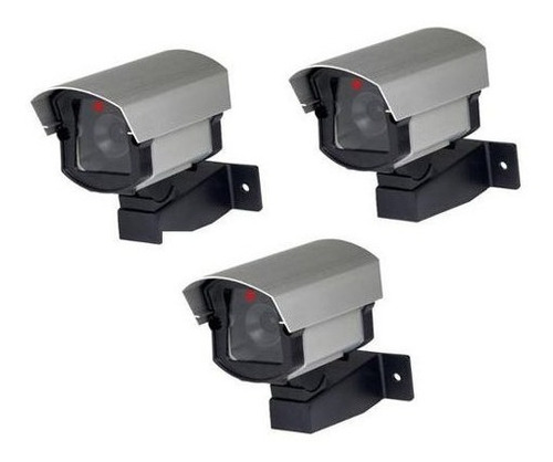 Kit 3 Câmeras Falsas Com Led P/ Segurança Residencial- Cftv