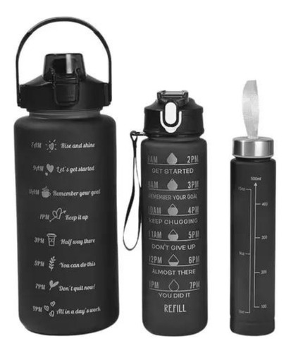 Botella de agua Motivational Kit 3 S/Motivational, asa, adhesivo 3D, 1 l, 2 litros, color: negro