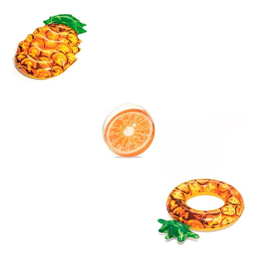 Pack Inflables Naranja-piña Colchón + Aro + Pelota De Playa