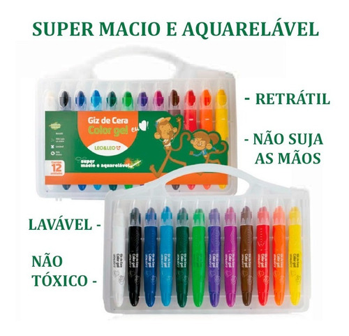 Giz De Cera Color Gel 12 Cores - Super Macio - Leo&leo