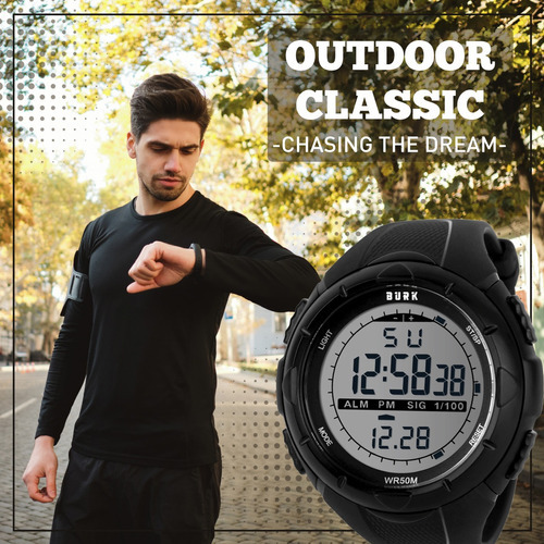 Imagen 4 de 8 de Reloj Deportivo Digital Burk 1025 Luz Led Cronometro Alarma! Color De La Malla Negro