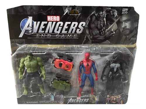 Blister Avengers X3 Muñecos Articulados + 2 Autos + Accesori