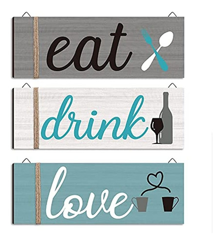 Jetec 3 Piezas Farmhouse Kitchen Wall Decor Eat Sign Rústico