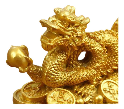 Escultura De Dragón Chino Con La Suerte Dorada