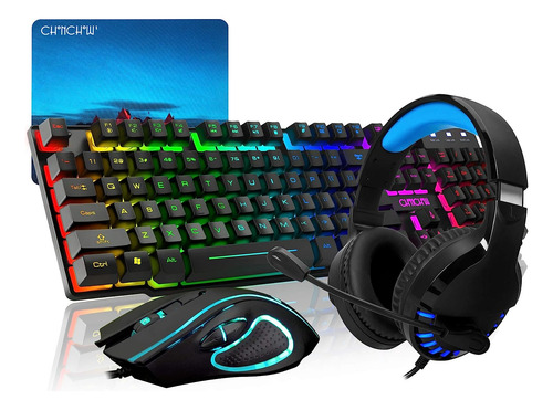 Combo Mouse Y Teclado Gamer + Headphone + Mousepad | Negro