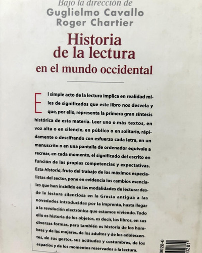 Historia De La Lectura En El Mundo Occidental. Chartier. (Usado)