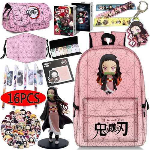 Kit De Mochilas Escolares Demon Slayer 16pcs Con Accesorios