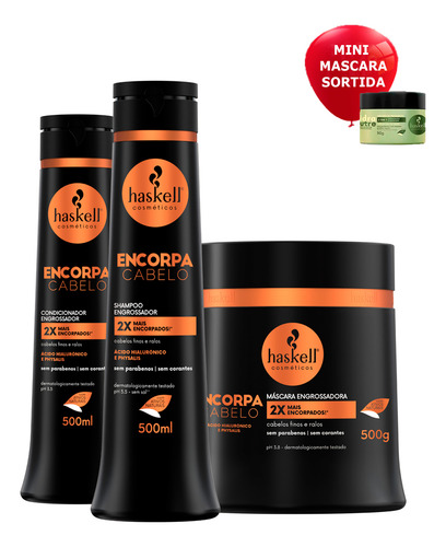 Kit Haskell Engrossa Cabelo Shampoo Encorpa Cond + Mascara