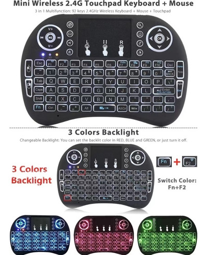 Mini Teclado Controle Sem Fio Iluminado Com Luz De Led