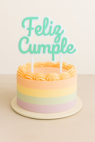 Topper De Torta Feliz Cumple 14cm Reutilizable Mesa Dulce Cursiva Verde Agua Cursiva Verde Agua