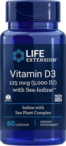 Vitamina D3 Com Iodo Marinho 5.000 Ui Life Extension 60 Cáps