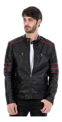 Imagen 1 de 5 de Chamarra Vinipiel Para Hombre Tipo Biker Forro Peluche Fino
