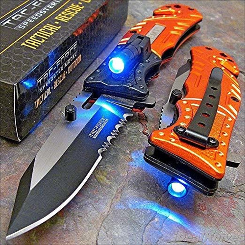 Tac-fuerza Naranja Emt Táctica Led Rescate Del Cuchillo De B