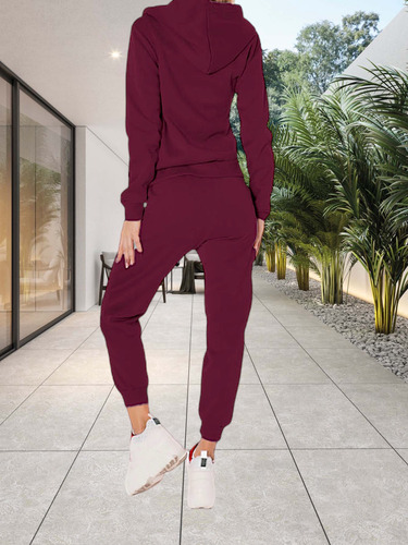 Conjunto De Pants Dama Afelpado Cómodo Stretch Amplio Suave Vino Lisa M