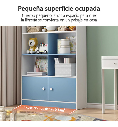 Librero Moderno De Madera Sencillo Con 4 Pisos Y 2 Puertas Azul